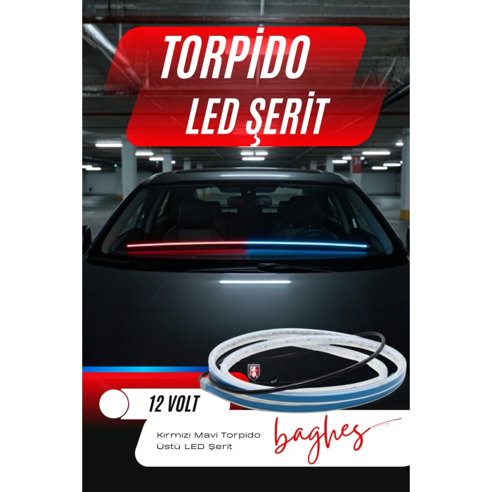 Kırmızı Mavi Flashlı Torpido Üstü LED Şerit | 12V Çift Renkli Dekoratif Araç İçi Aydınlatma