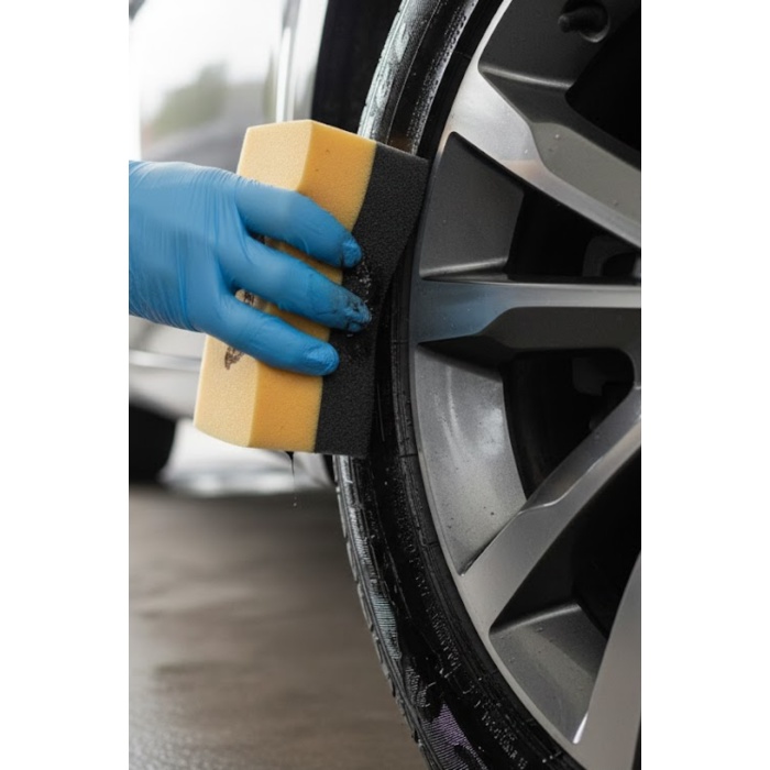 Profesyonel Eğik Oto Lastik Parlatıcı Sünger | Ergonomik Araç Lastiği Parlatma Uygulama Pedi