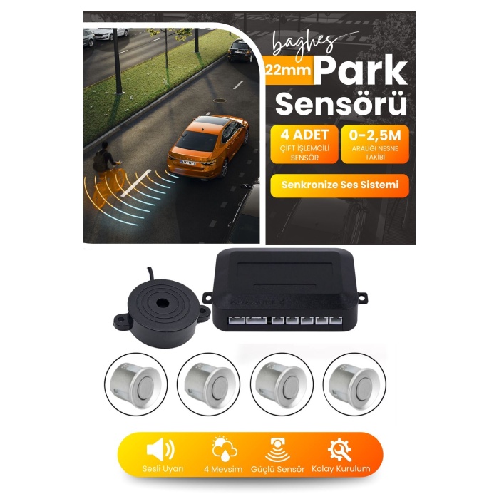Sesli Araç Park Sensörü – 22 mm Gri Göz, Bip Ses Uyarı