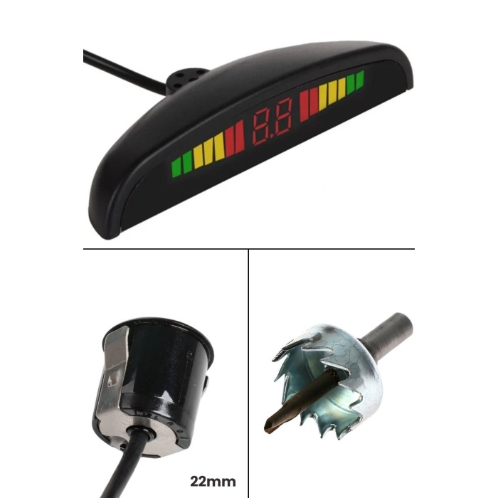 Dijital Ekranlı Sesli Araç Park Sensörü – 22 mm Siyah Göz, Sesli Uyarı