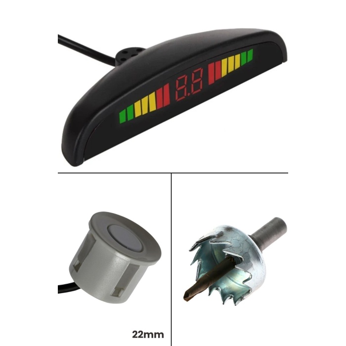 Dijital Ekranlı Sesli Araç Park Sensörü – 22 mm Gri Göz, Sesli Uyarı