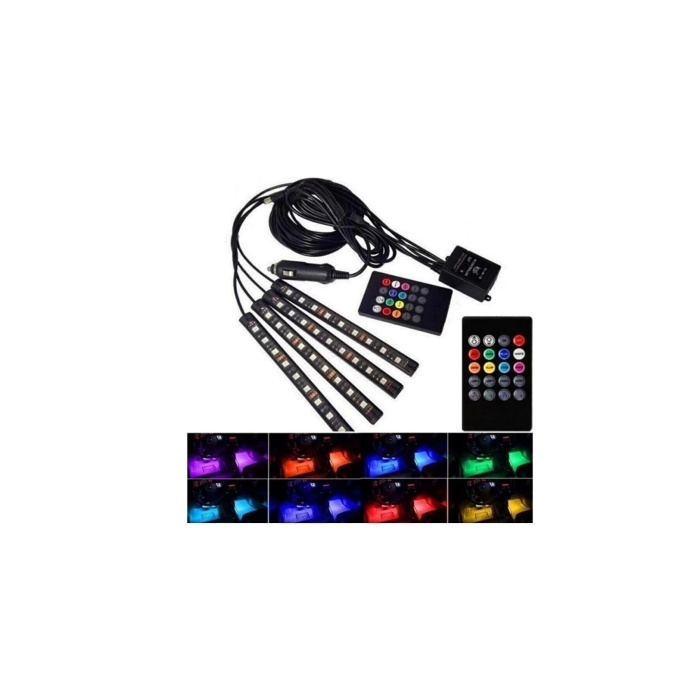 4 Parçalı Uzaktan Kumandalı Araç Içi Ayak Altı Ledi Atmosfer Işık 36 Led