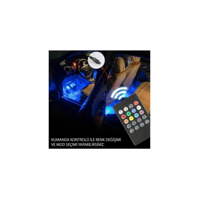 4 Parçalı Uzaktan Kumandalı Araç Içi Ayak Altı Ledi Atmosfer Işık 36 Led