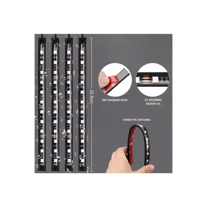 4 Parçalı Uzaktan Kumandalı Ayak Altı Araç Içi 48 Led Çok Renkli Araba Led