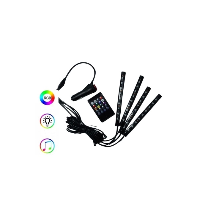 4 Parçalı Uzaktan Kumandalı Ayak Altı Araç Içi 48 Led Çok Renkli Araba Led