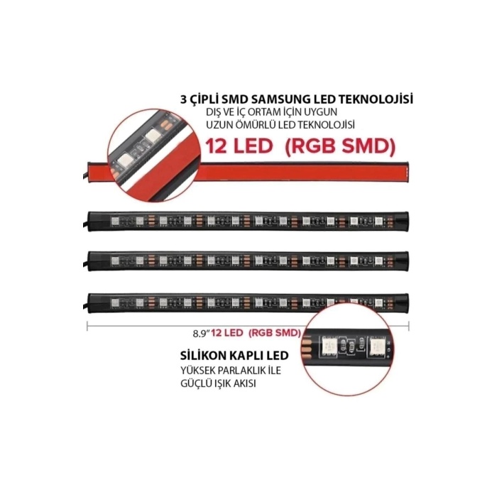 Tiger Marketing Araç Içi Aydınlatma Kumandalı Müziğe Duyarlı 9 Led Ayak Altı Led - 7 Renk Rgb