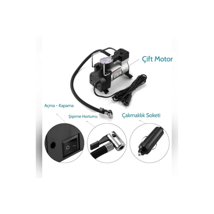 Araç Oto Hava Kompresörü Metal Gövdeli Hava Pompası Küçük Taşınabilir Lastik Top Şişirme Pompası 12v