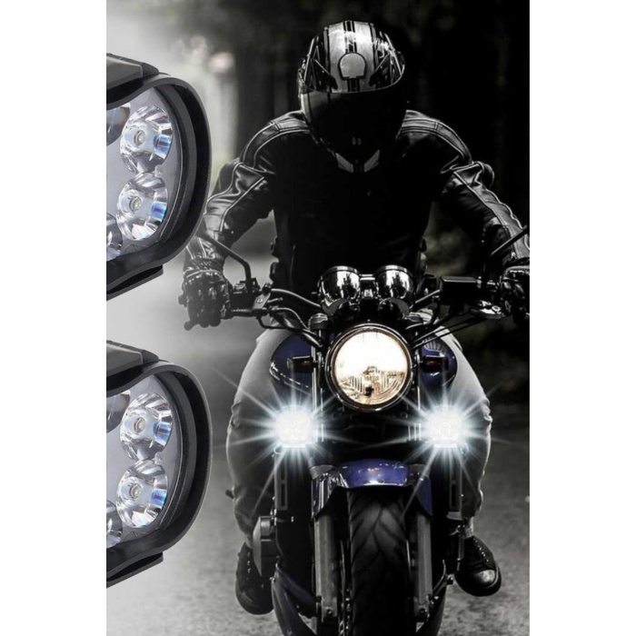 2’li Motosiklet LED Sis Farı Seti – 6 LED, 12V, Çakar & Düz Işık Modlu