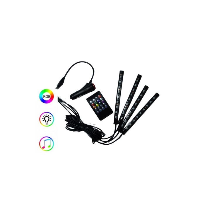 12 Led Ayak Altı Led Lamba Kumandalı Sese Duyarlı Çakmaklık Girişli Rgb Araç Içi Aydınlatma