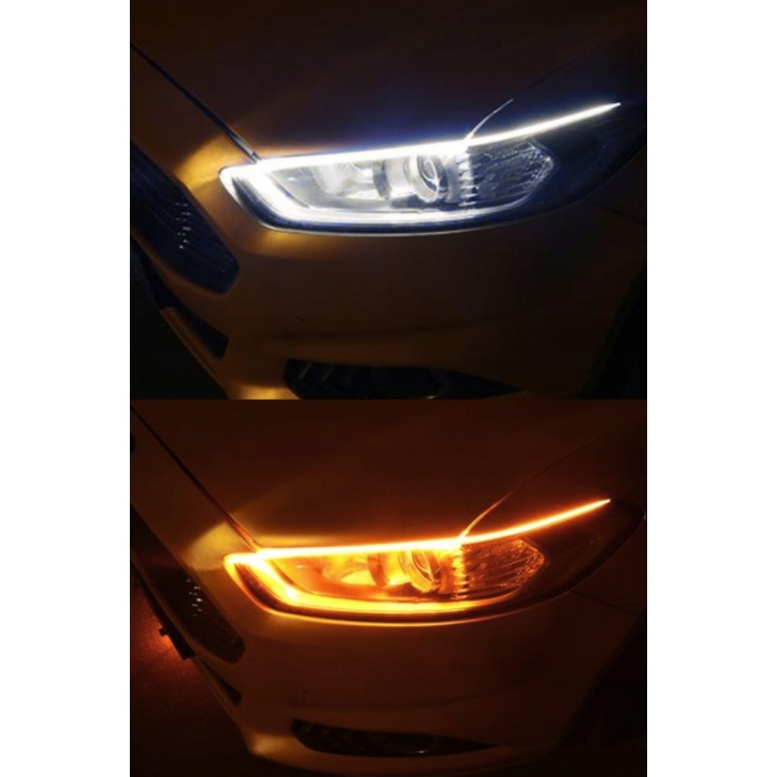 2 Renkli Kayar Sinyalli Far Üstü & Far İçi Gündüz Ledi – 60 cm (Beyaz + Sarı)