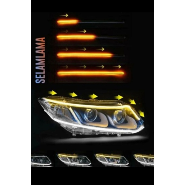 2 Renkli Kayar Sinyalli Far Üstü & Far İçi Gündüz Ledi – 60 cm (Beyaz + Sarı)