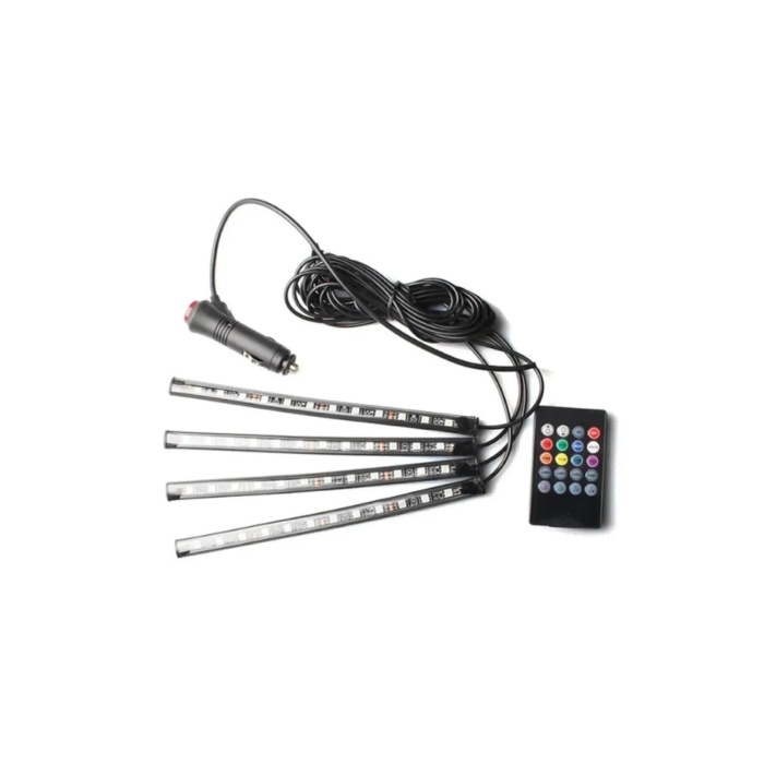 Araç Içi Ayak Altı Led Müziğe Ve Sese Duyarlı Rgb Renkli Kumandalı Led 12 Led