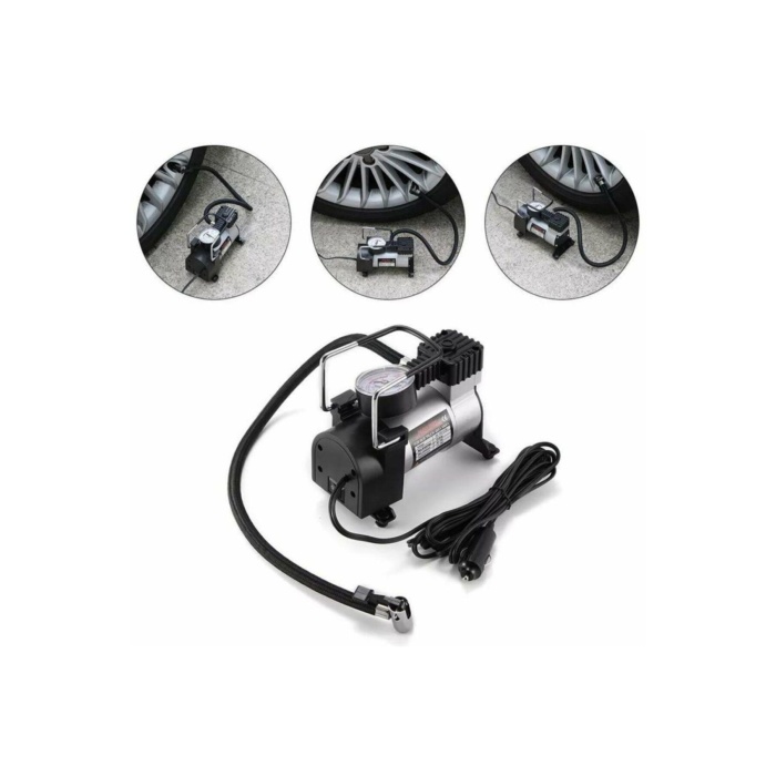 Oto Lastik Hava Kompresörü Metal Görünümlü, Çakmaklıklı, 12v 150 Psi