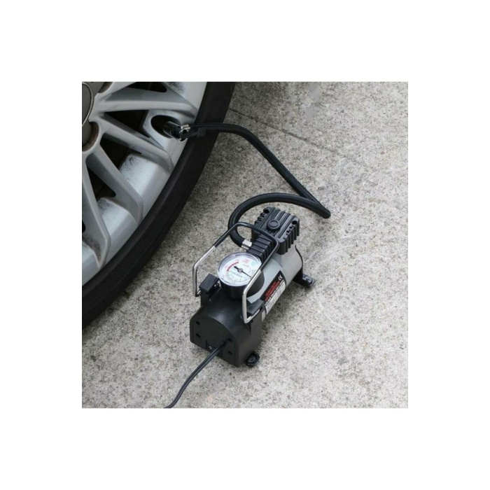 Oto Lastik Hava Kompresörü Metal Görünümlü, Çakmaklıklı, 12v 150 Psi