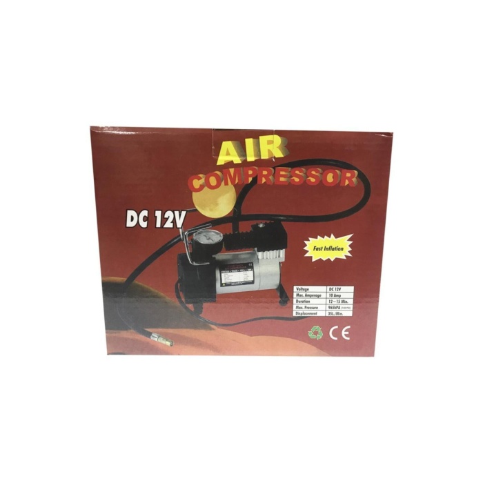 Oto Lastik Hava Kompresörü Metal Görünümlü, Çakmaklıklı, 12v 150 Psi