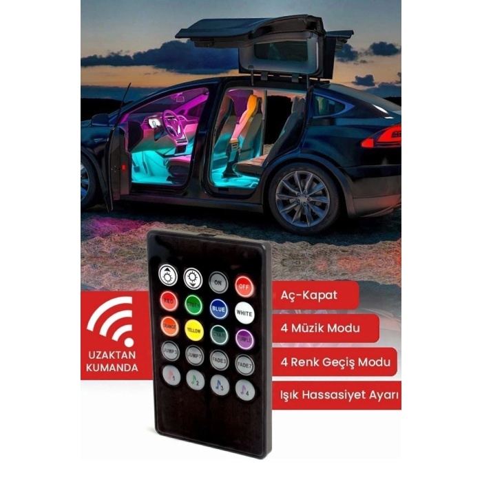 Araç Içi Aydınlatma Sorelis Kumandalı Müziğe Duyarlı 12 Led Ayak Altı Led - 7 Renk Rgb Pro
