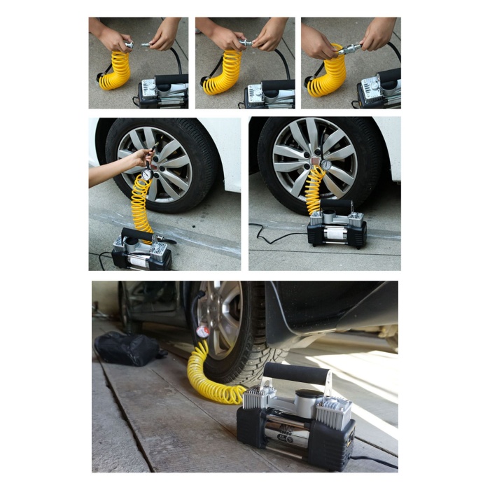 Çift Pistonlu Taşınabilir Oto Araç Lastik Kompresörü – 12V Yüksek Basınçlı Araba Hava Pompası