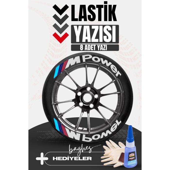 M Power Motosiklet Ve Otomobil Araç 3d Oto Lastik Yazısı Sticker Arma Seti – 8 Adet Uyumlu