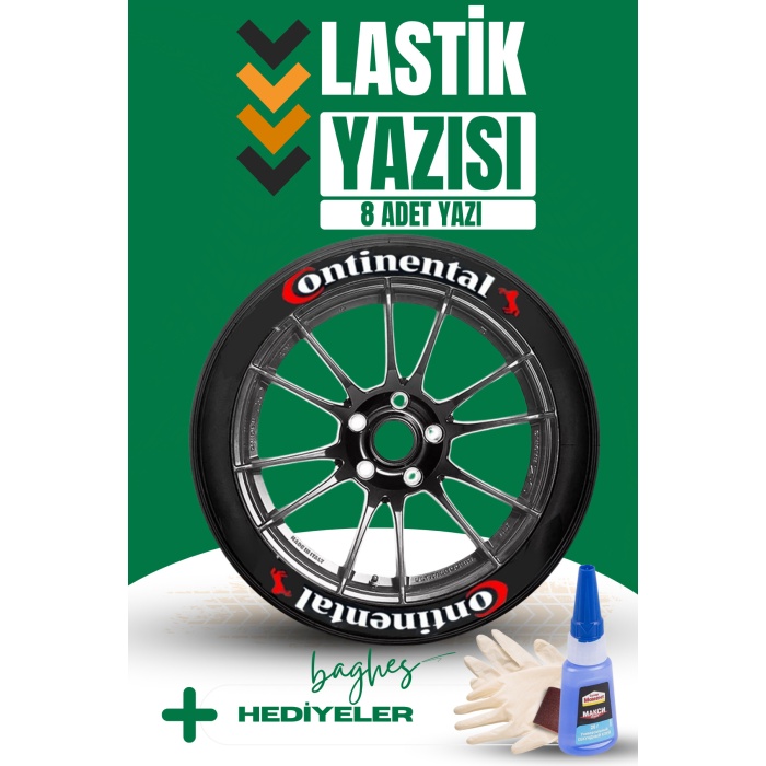 Continental Motosiklet Ve Otomobil Araç 3d Oto Lastik Yazısı Sticker Arma Seti – 8 Adet