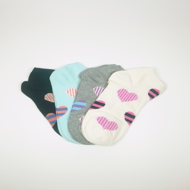 TOPTANBULURUM Kadın Bilek Çorap Yazlık Pamuklu Yumuşak Kalp Desen 4 Çift