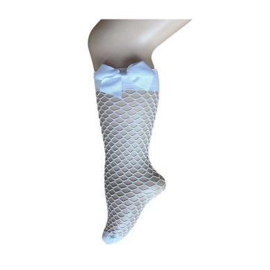 TOPTANBULURUM Beyaz Fileli Diz Altı Fiyonklu Kız Çocuk Çorap