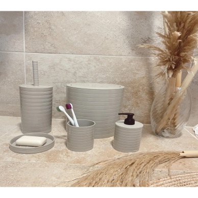 TOPTANBULURUM Banyo Seti 5li Krem Çöp Kovası Wc Fırçalık Sıvı Sabunluk Katı Sabunluk