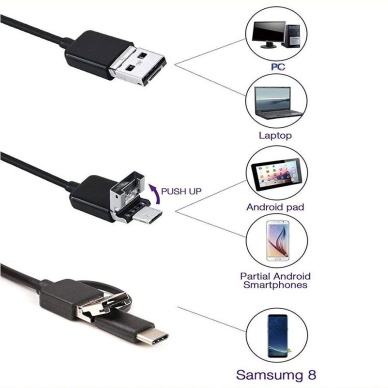 Endoskop 3 in 1 Yılan Kamera USB Micro Usb Type-C 2M Sert Kablo