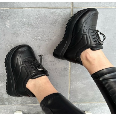 Romy Siyah Cilt  Bağcıklı Spor Ayakkabı