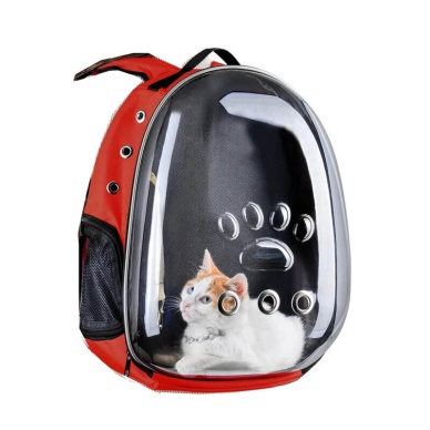 Şeffaf Astronot Kedi Köpek Taşıma Çantası Pati İzli Kırmızı