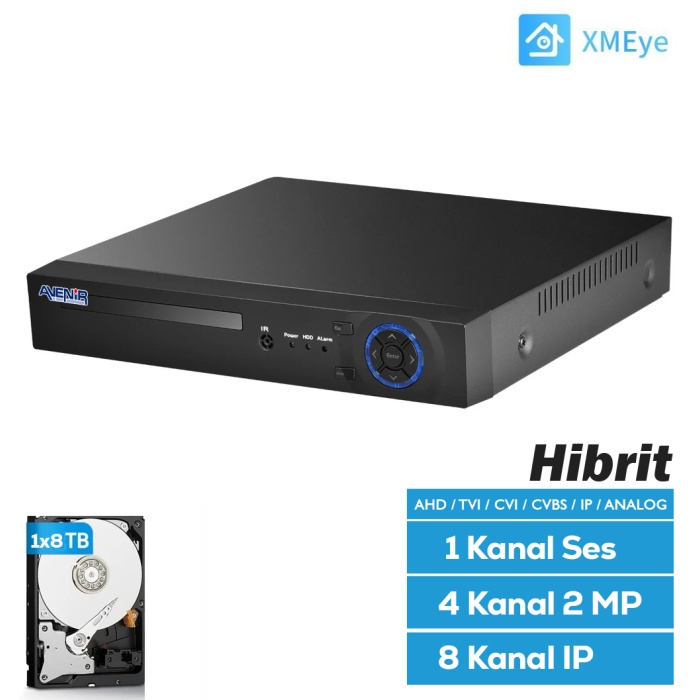 Avenir AV-TC04S 4 Kanal 5IN1 XMeye H.265 Full HD 1080P Hibrit DVR Kayıt Cihazı