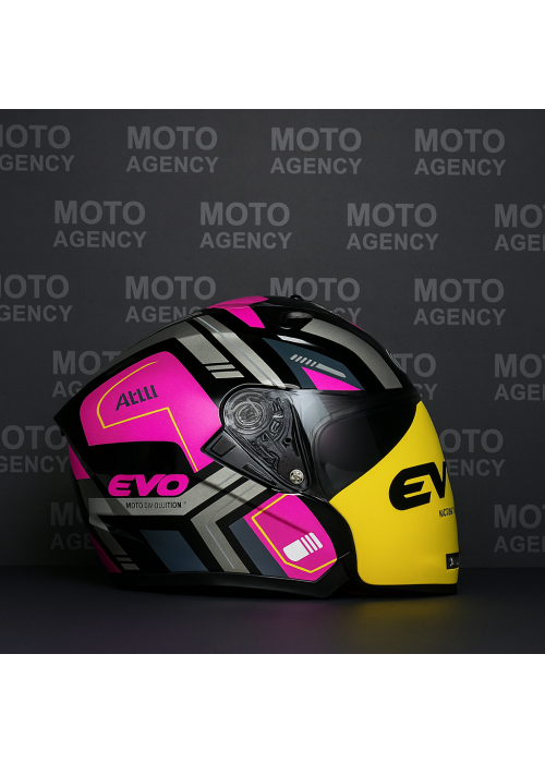 EVO ÇENESİZ YARIM KASK VİZÖRLÜ LİLA-SİYAH
