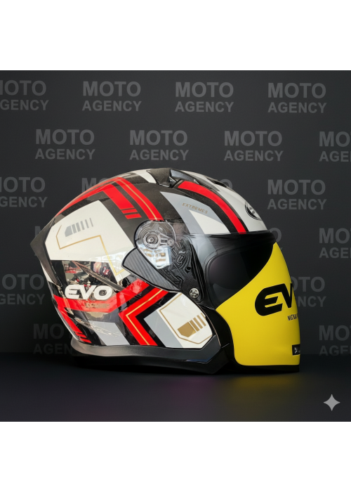 EVO ÇENESİZ YARIM KASK VİZÖRLÜ KIRMIZI-SİYAH