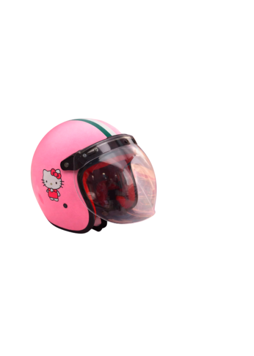TİEN HELLO KİTY Temalı Retro Açık (Jet) Motosiklet Kaskı Vizörlü Unisex Standart Beden