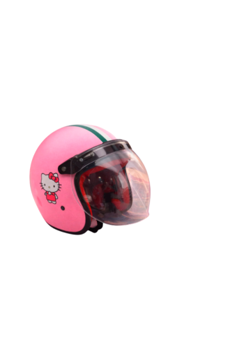 TİEN HELLO KİTY Temalı Retro Açık (Jet) Motosiklet Kaskı Vizörlü Unisex Standart Beden