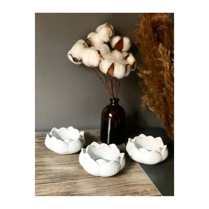 Lotus Çiçeği Dekoratif Mumluk 3Lü Set