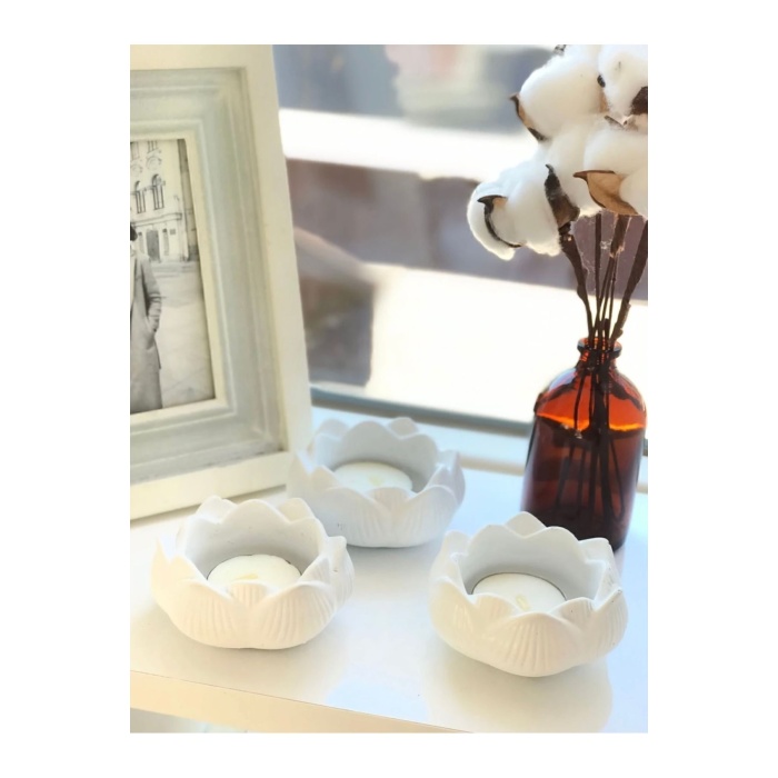 Lotus Çiçeği Dekoratif Mumluk 3Lü Set