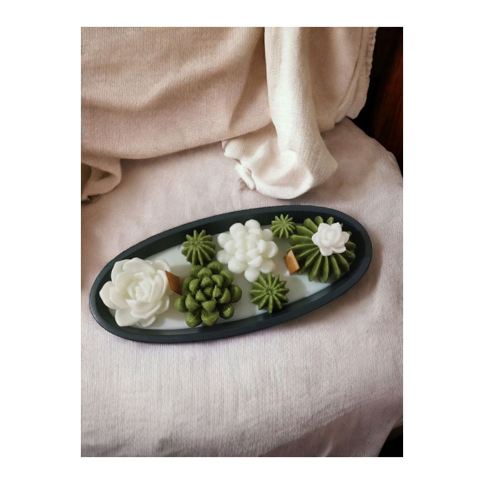 Saksıda Kaktüs Seti - 8’li Mini Dekoratif Sukulent, Kokulu, Hediyelik Mum Seti %100 Soya Wax