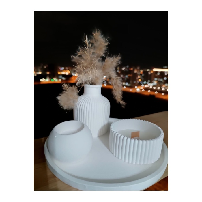 Beyaz Vazo Oval Tepsi / Kutuda Mum Ve Tealight Mumluk Dekorasyon Seti.