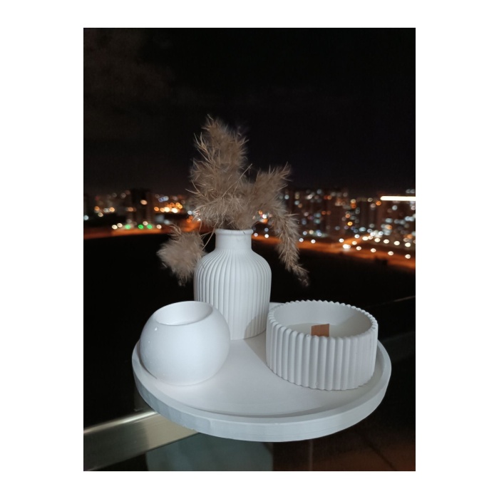 Beyaz Vazo Oval Tepsi / Kutuda Mum Ve Tealight Mumluk Dekorasyon Seti.