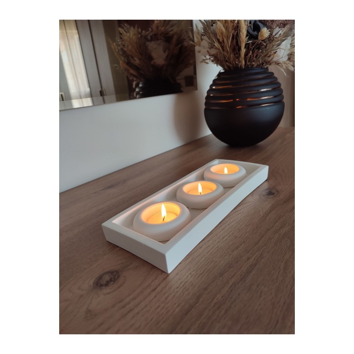 3 Lü Dekoratif Oval Mumluk (27 CM) Tealight Mumlar Ücretsiz Gönderilecektir.