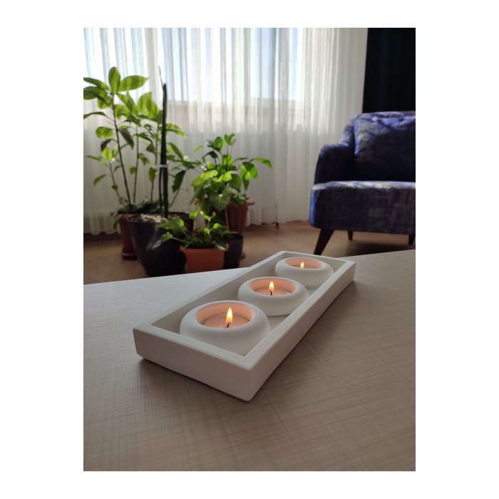 3 Lü Dekoratif Oval Mumluk (27 CM) Tealight Mumlar Ücretsiz Gönderilecektir.