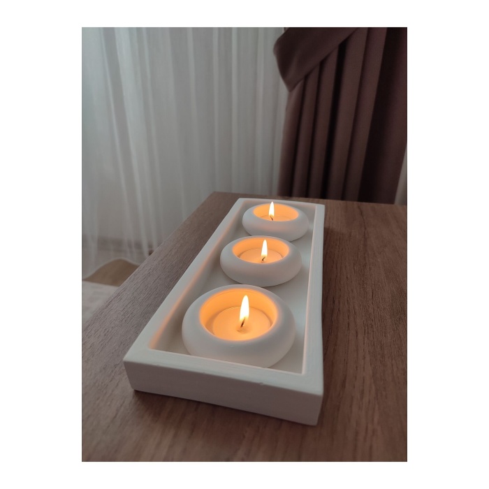 3 Lü Dekoratif Oval Mumluk (27 CM) Tealight Mumlar Ücretsiz Gönderilecektir.