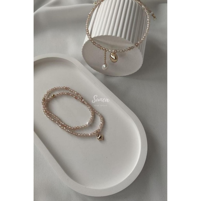 2li Beton Sunum Tepsisi, 2li Beton Saksı Altlığı 2li Dekoratif Tabak, Banyo Organizer, Oval Tepsi