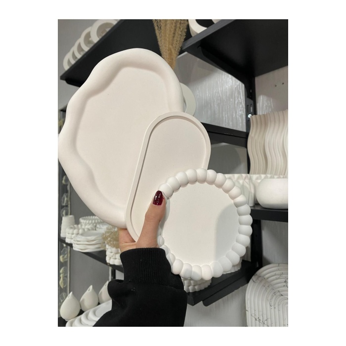 Üçlü Takı Tabağı Dekoratif Alçı Süs Eşyası 15 x 15  TBK-1013