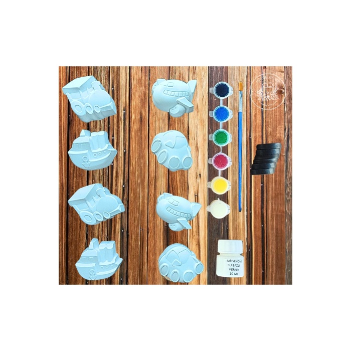 8 Adet (3D) Sevimli Taşıtlar Figürlü Taş Boyama Seti Çocuk Gelişimi Etkinlik Seti Stone Painting