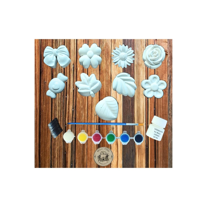 9 Adet (3D) Çiçek Yaprak Motifli Taş Boyama Seti Çocuk Gelişimi Etkinlik Seti Stone Painting