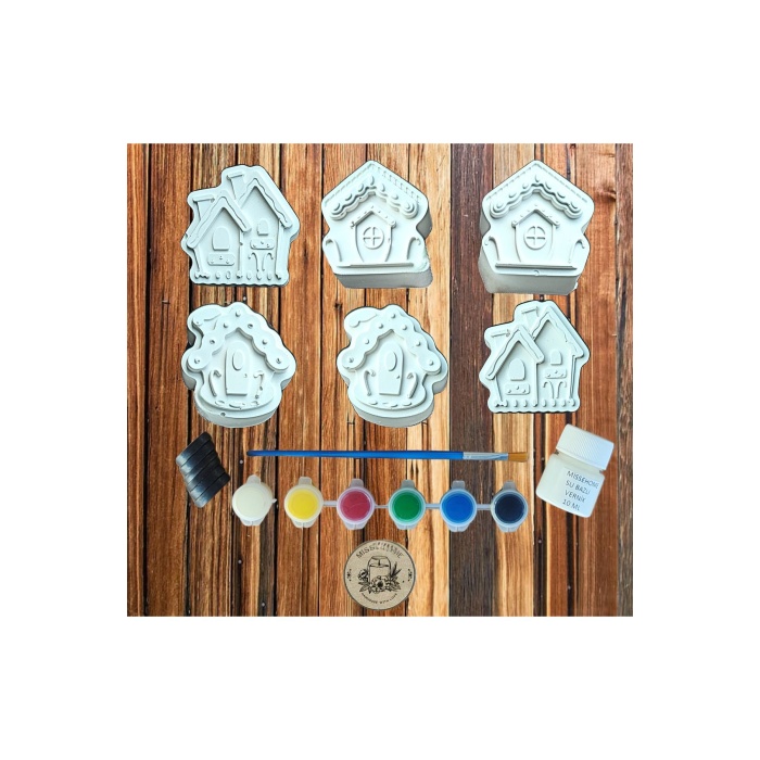 6 Adet (3D) Sevimli Kulubeler Figürlü Taş Boyama Seti Çocuk Gelişimi Etkinlik Seti Stone Painting