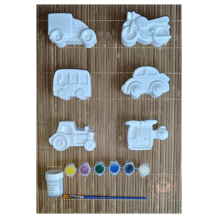 6 Adet (3D) Sevimli Taşıtlar Figürlü Taş Boyama Seti Çocuk Gelişimi Etkinlik Seti Zoo Stone Painting