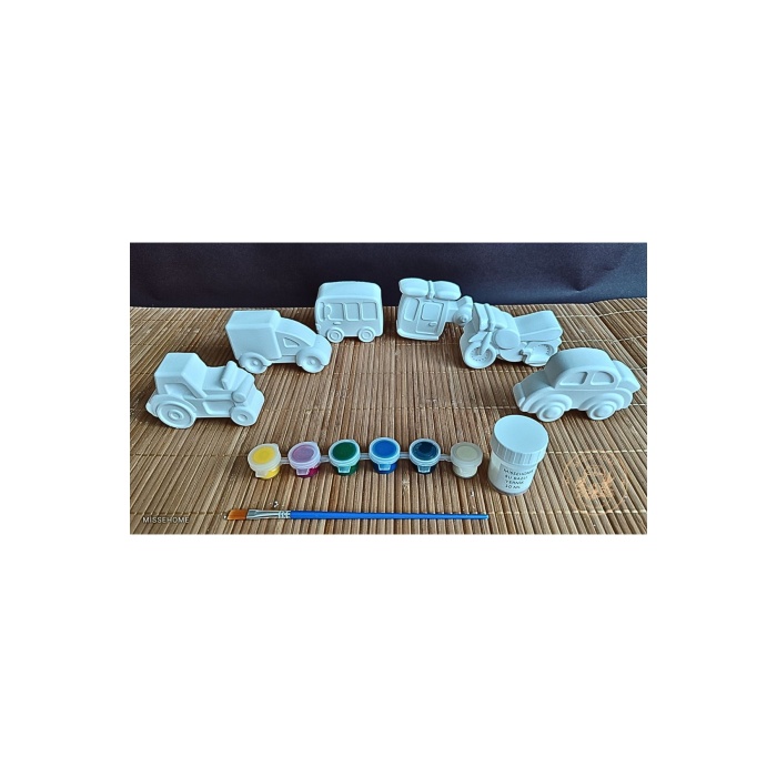 6 Adet (3D) Sevimli Taşıtlar Figürlü Taş Boyama Seti Çocuk Gelişimi Etkinlik Seti Zoo Stone Painting