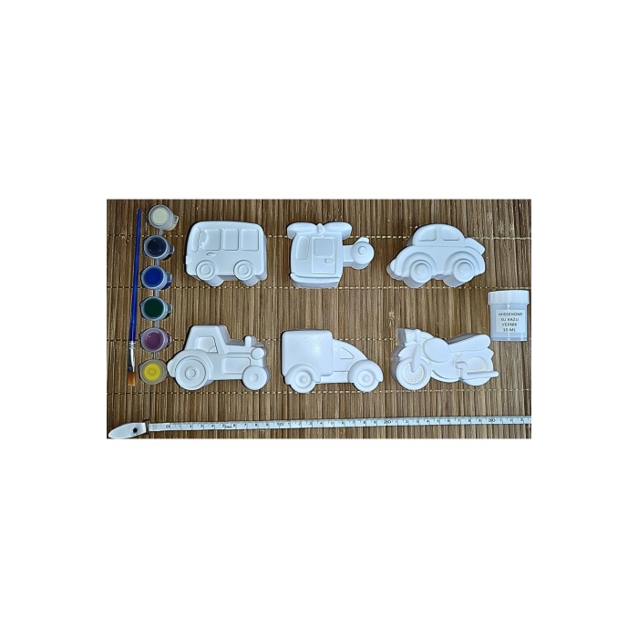 6 Adet (3D) Sevimli Taşıtlar Figürlü Taş Boyama Seti Çocuk Gelişimi Etkinlik Seti Zoo Stone Painting